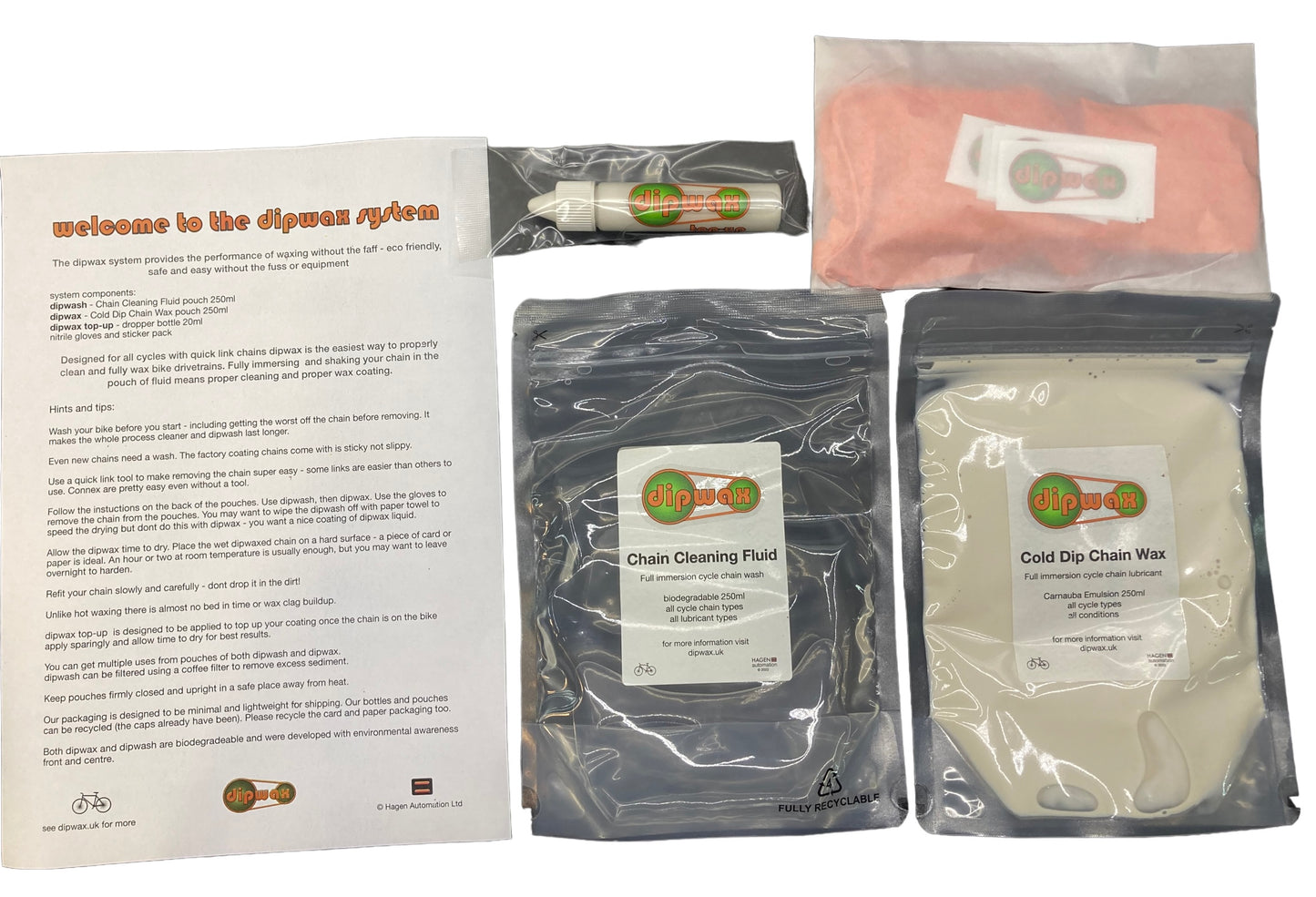 Dipwax full system kit from hagen automation cycle chain full immersion clean and lubrication white background