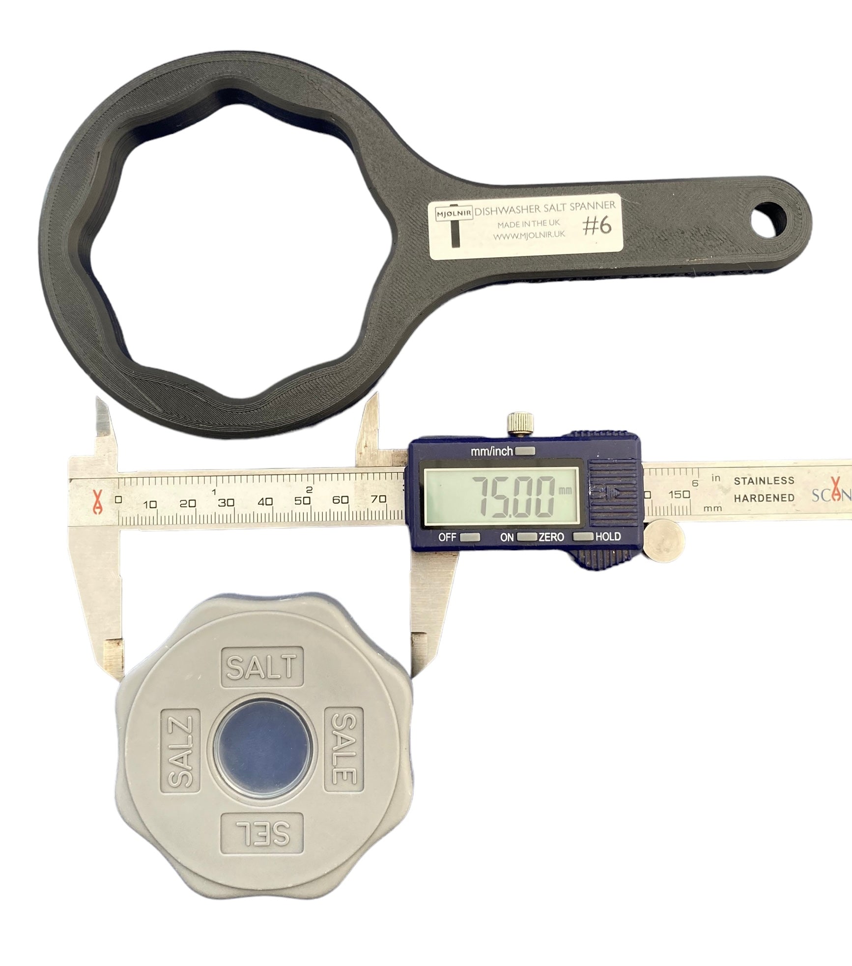 Dishwasher Salt Cap Spanner #6 (for SMEG machines) makes salt compartment cap easy to remove - even when stuck fast! vernier